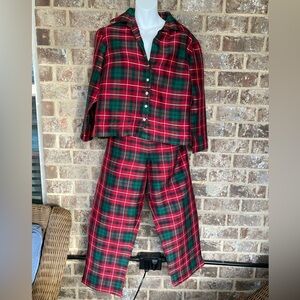Jones New York Country 100% Silk Tartan Plaid Blouse & Pants  Sz.16  3/4 Slvs